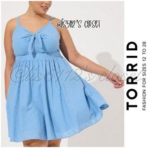 Torrid Blue Swiss Dot Embroidered Challis Tie Front Skater Swing Dress 1X 14 16